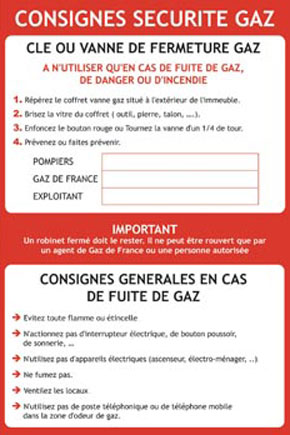 Consignes spécifiques sécurité gaz